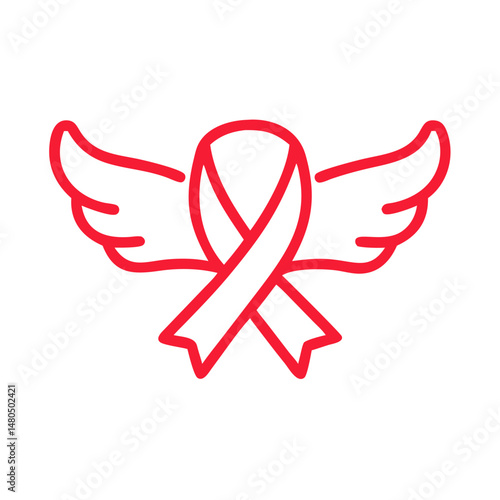 Red Ribbon with Wings Icon Symbol