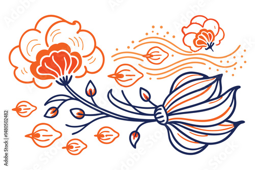 Lightweight cotton-blossom petals as if blown by wind