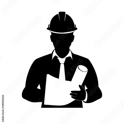 Silhouette of an Architect Holding Plans in Professional Attire