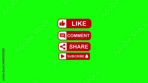 Like comment share subscribe effect Green screen animation motion graphic with chroma key clip template 4k Background. Easy removed green screen. High resolution. Ultra High Definition, 4k video