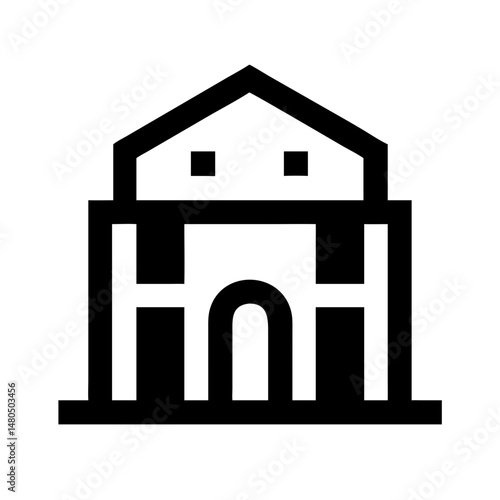 Simple Black Building Icon, Minimalist Architecture