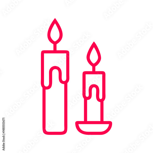 Minimalist Candle Icon, Pink Outline, Vector
