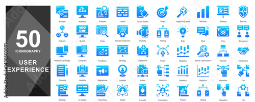 Icon set focusing on user behavior, metrics, and experience evaluation.