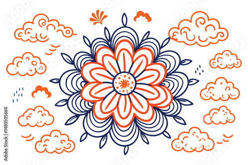 Petals with slight curvature and soft shadows echo outward like cloud ripples