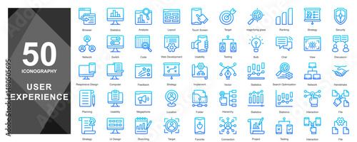 Icons for visualizing goal setting, journey mapping, and UX prioritization.