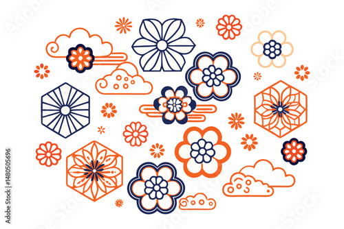 Polygon flowers softened by cloud curves and rounded corners