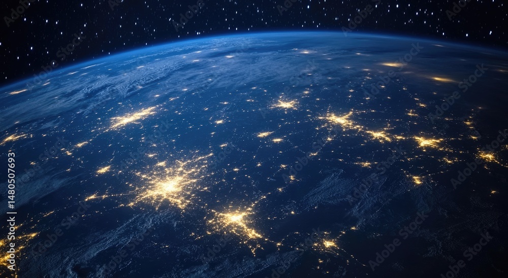 Fototapeta premium Earth at night, illuminated city lights