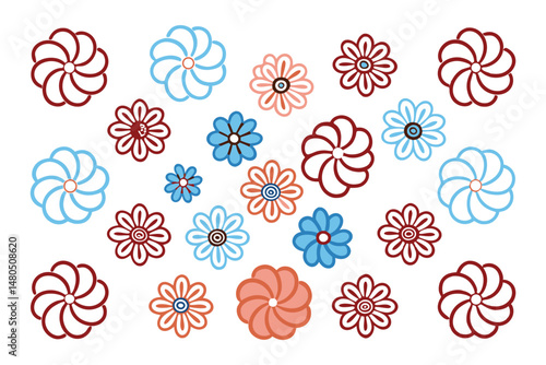 Rounded spiral petals form tight flower shapes in a uniform matrix grid