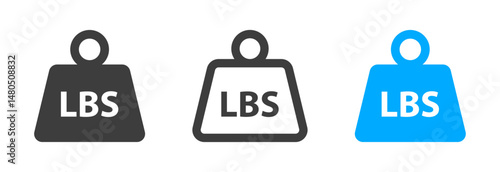 Weight icon with LBS label, representing pound measurement, weightlifting, and fitness.