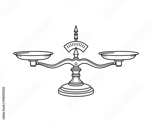 Scale, balance illustration. Black and white line art antique design.