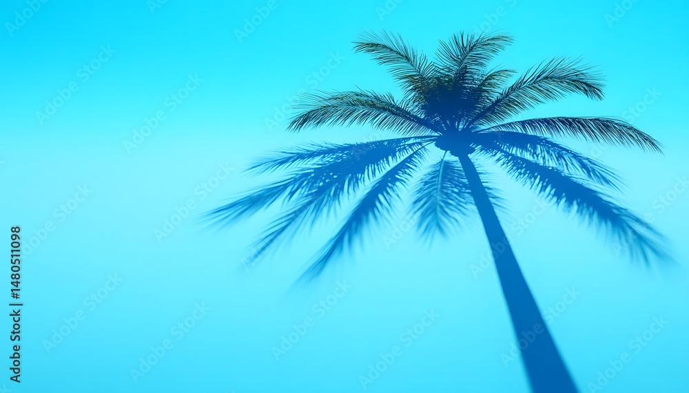 Fototapeta premium Silhouetted palm tree shadow against a vibrant blue sky.