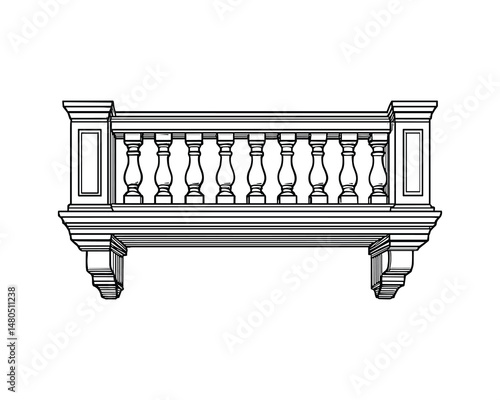 Balcony vector illustration with outline drawing isolated background