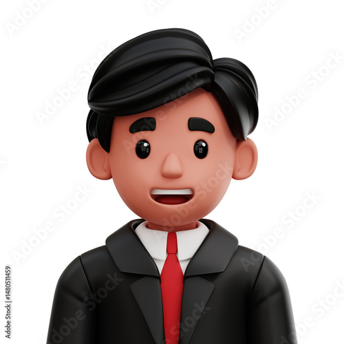 3D avatar of a professional male in a suit and tie, representing a businessman. Cartoon style character.
