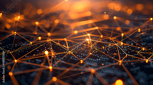 Wallpaper Mural Abstract network with glowing orange nodes and connecting lines forming a complex web structure Torontodigital.ca