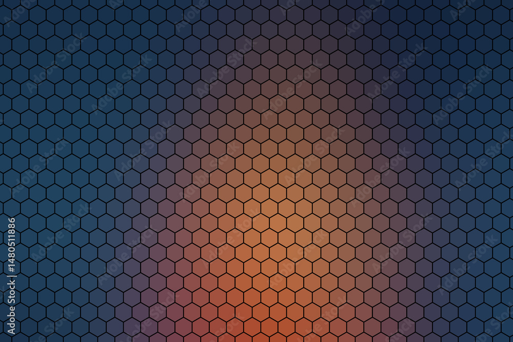 Obraz premium Nowoczesny heksagonalny wzór z efektem gradientu w ciemnych i ciepłych barwach, geometryczne tło w stylu futurystycznym
