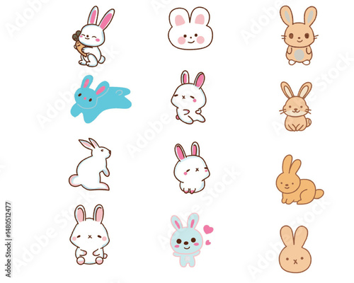 A collection of adorable bunny  featuring various designs and expressions. 