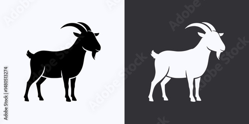 Goat Standing Icon – Vector Silhouette – Black and White Preview