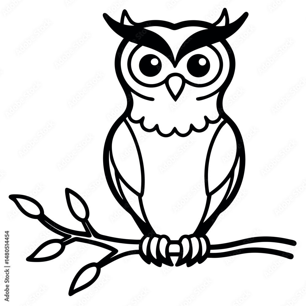 Fototapeta premium Cute black and white owl perched on a branch.
