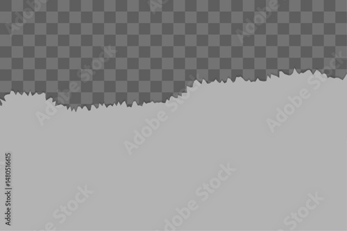 Piece of torn black horizontal paper with soft shadow stuck on white squared background. Vector illustration