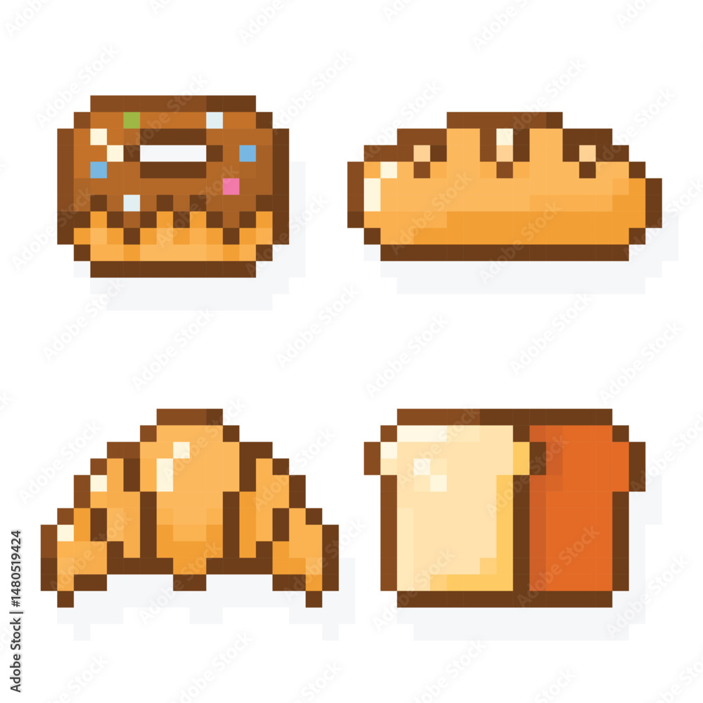 Fototapeta premium Pixel Art Bakery Icon Set