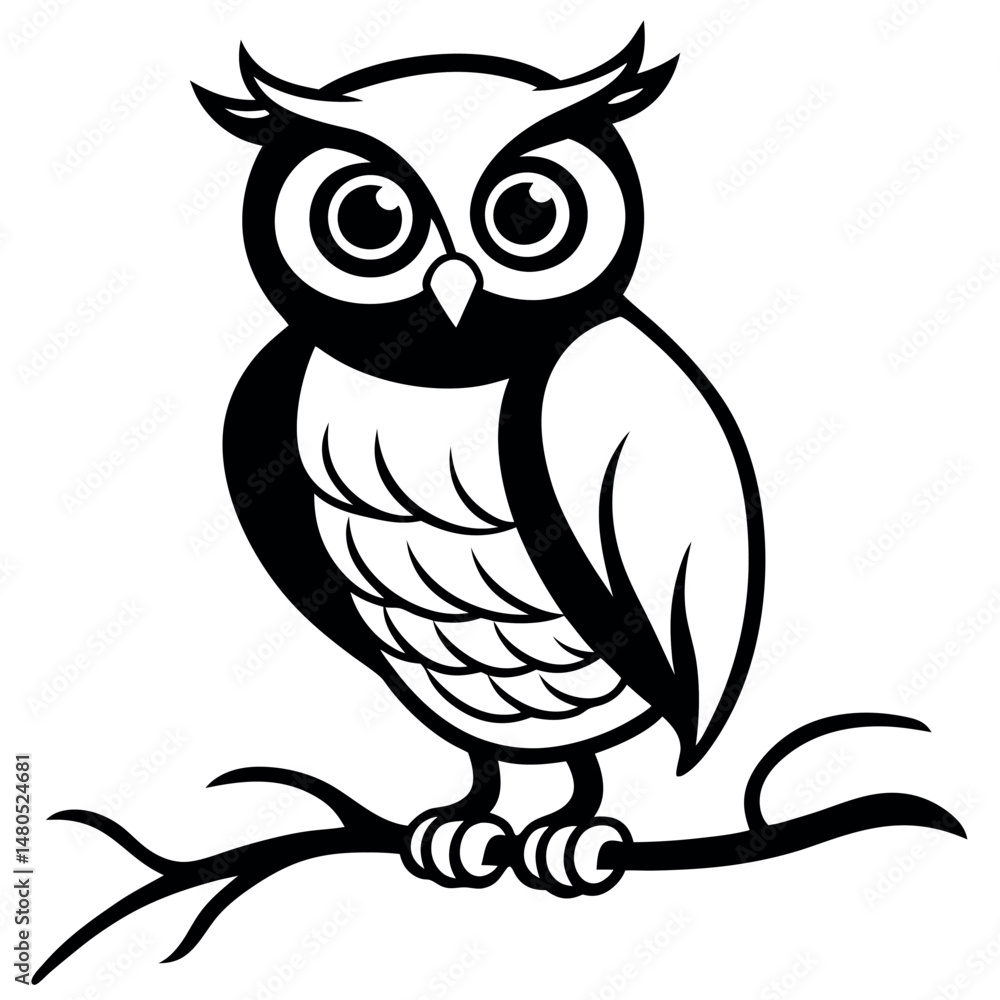 Fototapeta premium Stylish Black and White Owl Silhouette on Branch
