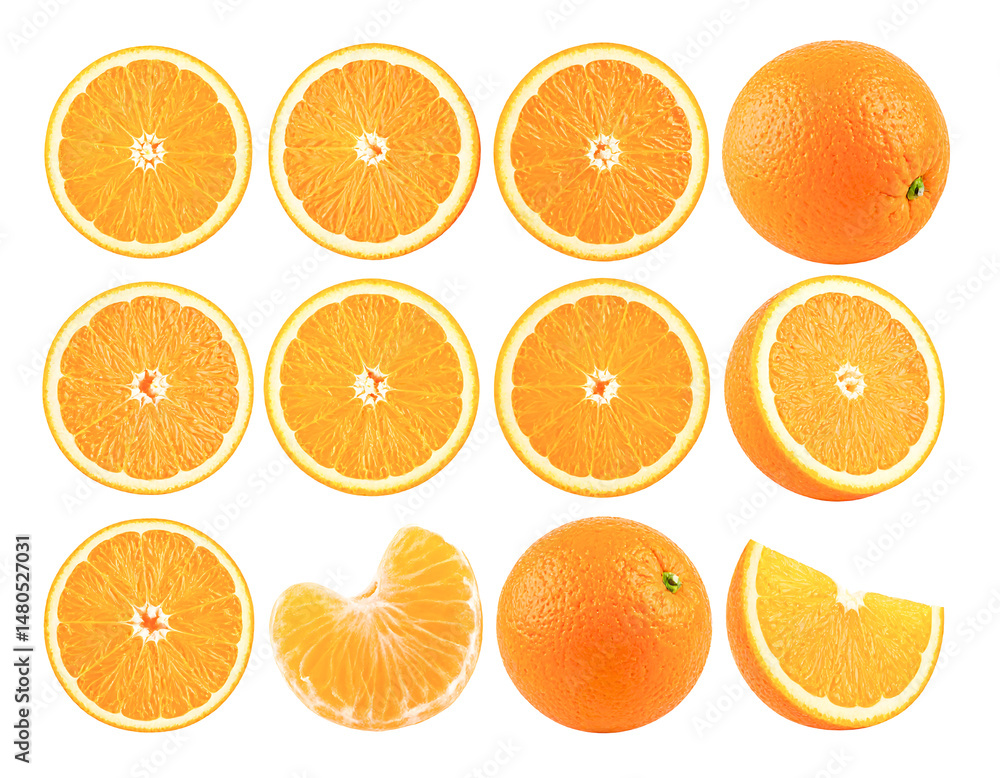 Fototapeta premium Orange - Orange Slices and Segments Isolated on Transparent Background