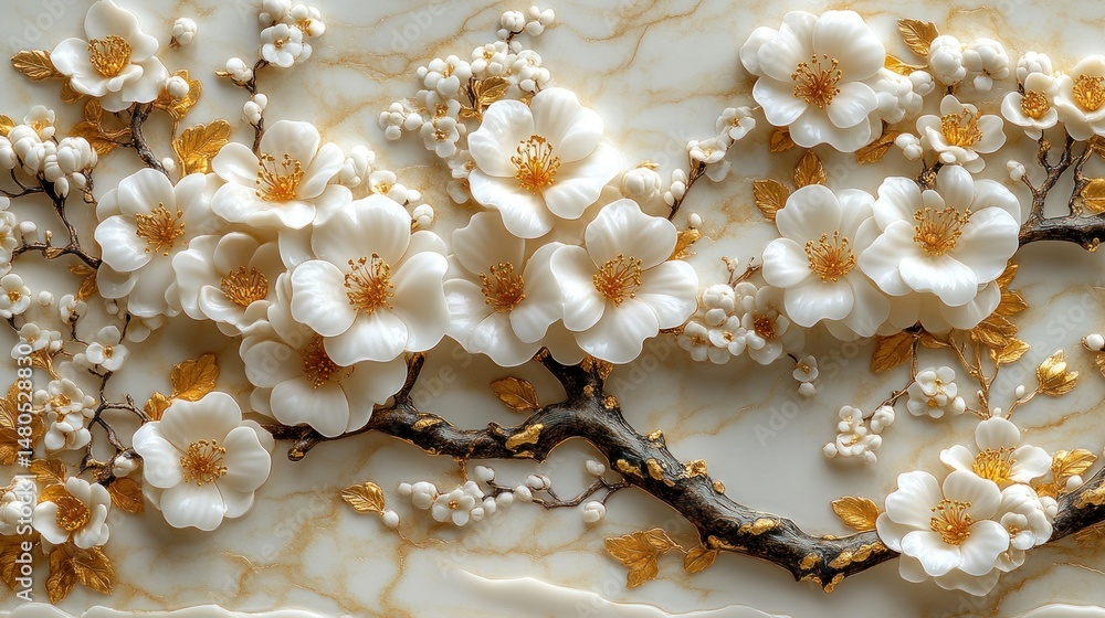 Delicate, ornate floral carving on marble Delicate, ornate floral carving on marble
