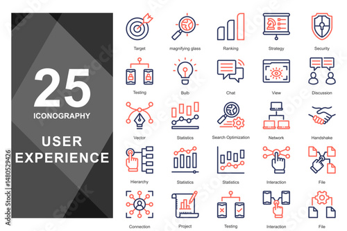 Icons for visualizing goal setting, journey mapping, and UX prioritization.