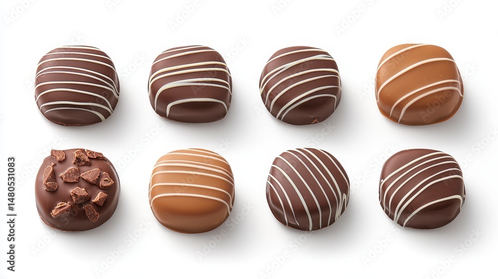 Fototapeta premium Eight Chocolate Truffles on White Background