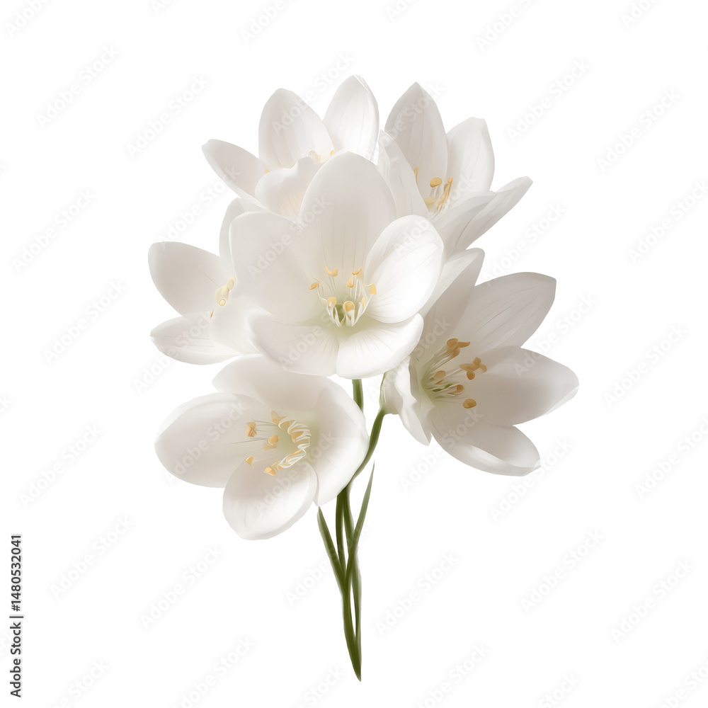 Obraz premium A small bouquet of white jasmine flowers with visible stems isolated against a black background view close up