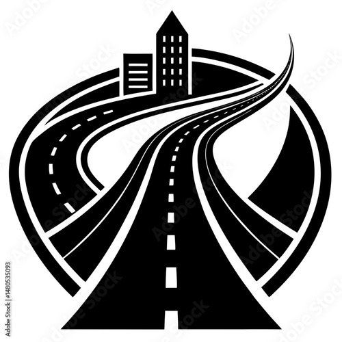 City roads and buildings in silhouette vector illustration