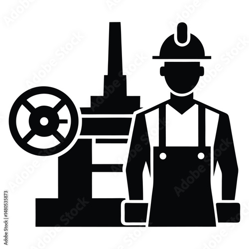 factory worker element isolated lathe machine on white background
