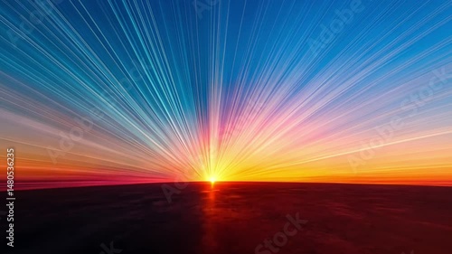 Celestial Burst: An abstract and vibrant scene, capturing a dazzling sunrise or sunset with radiating rays of light, painted with vivid colors, symbolizing hope and new beginnings.