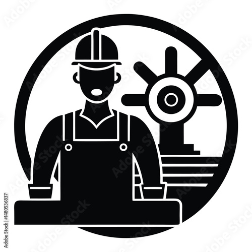factory worker element isolated lathe machine on white background