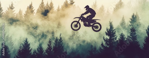 Motocross Rider in Misty Forest