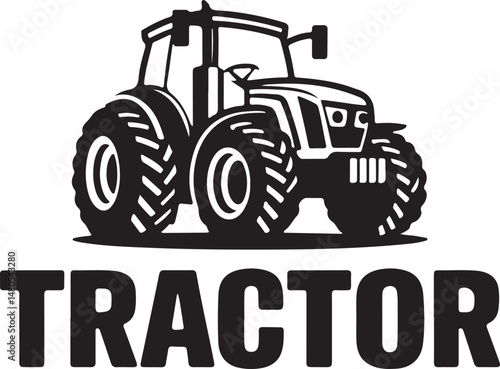 Black And White Tractor Silhouette For Farming And Agriculture