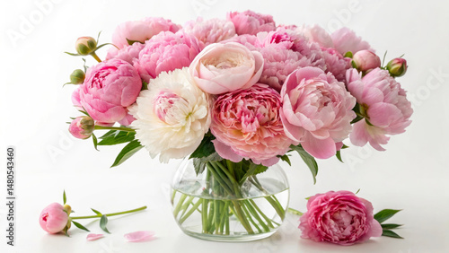 Pastel Peony Arrangement with Full Blooms and Textures