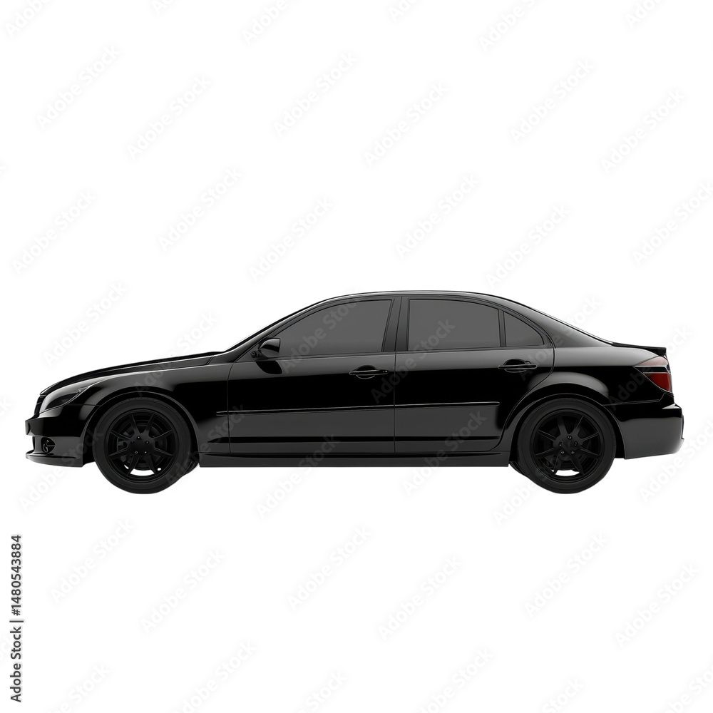 Fototapeta premium Sleek Black Sedan Studio Shot Isolated on Black Background High Res 3D on transparent background