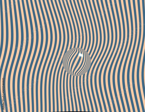 Abstract Illusion With Curving Stripes and 3D Sphere in Optical Art