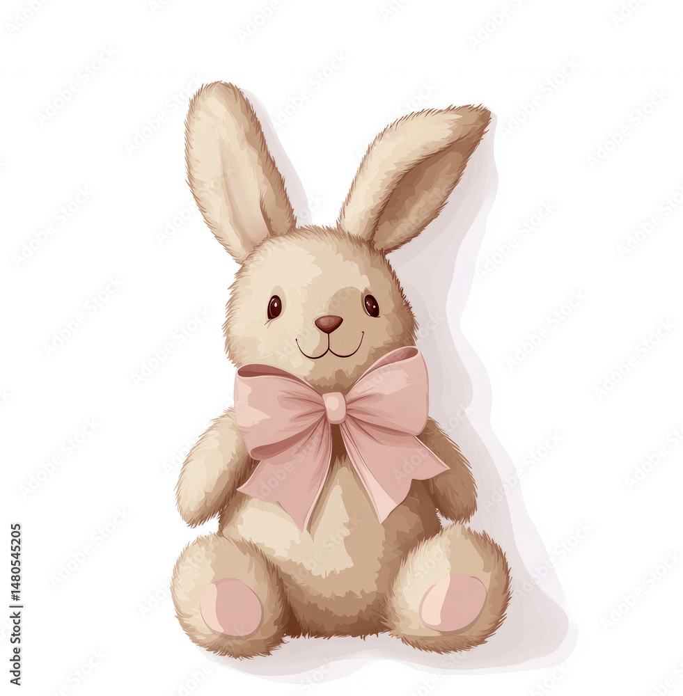 Obraz premium Cute Plush Bunny with a Pink Bow for Easter
