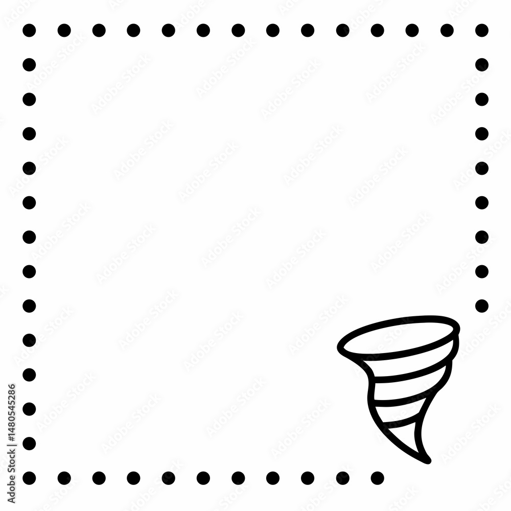 Fototapeta premium Minimalist frame with dotted border and tornado illustration 