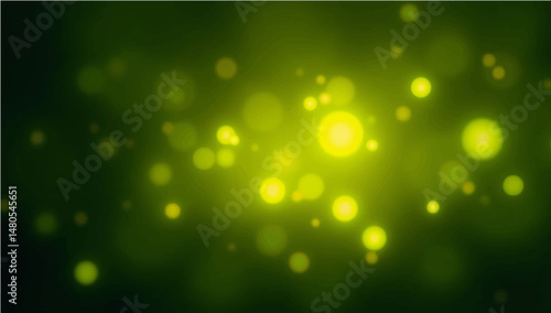 RGB electric yellow-green lemon glow particles with soft bokeh effect on dark abstract background.