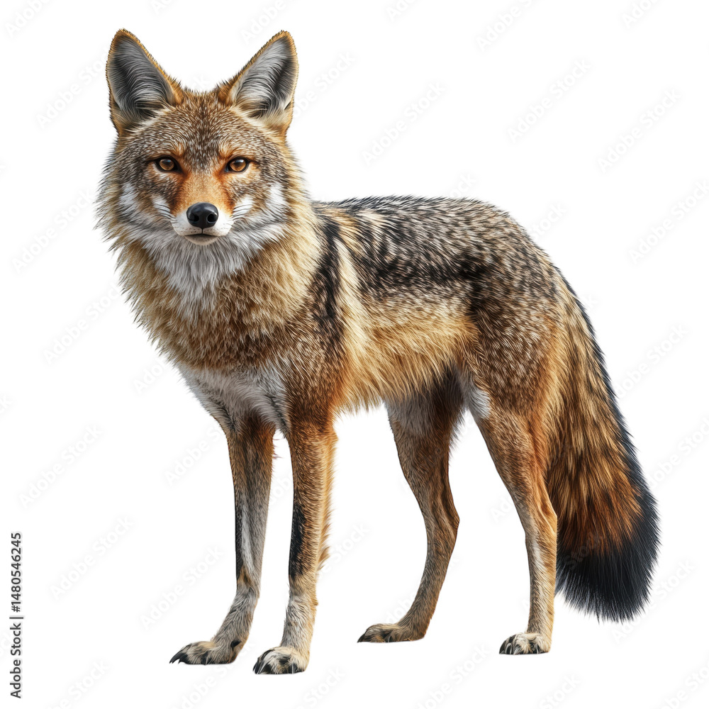 Fototapeta premium Majestic Coyote Portrait Wild Beauty on Black Background Striking Pose and on transparent background