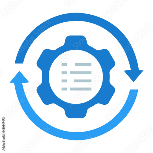 Iterative Prompting Icon. Gear with circular arrows and prompt lines representing feedback loop, model tuning, or AI refinement process.