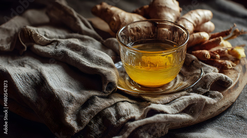 Herbal Winter Tonic Featuring Ginger Root and Turmeric in Apothecary Style (AI Image)