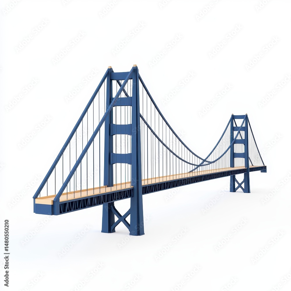 Fototapeta premium Low Poly 3D Render of a Dark Blue Suspension Bridge