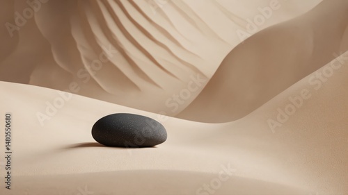 Fototapeta Naklejka Na Ścianę i Meble -  Dark Grey Stone on Beige Sand Dunes