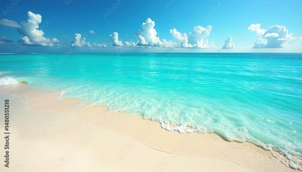 Fototapeta premium Vibrant beach scene, turquoise water, sunny day, landscape, water, resort