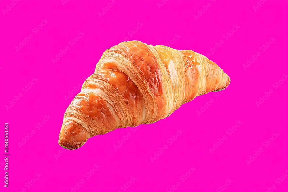 Croissant against bold vibrant pink background Croissant against bold vibrant pink background