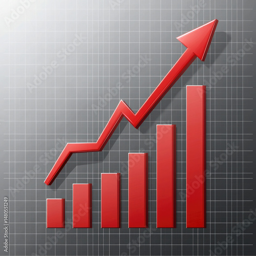 Free Download A red growth chart with an upward-pointing arrow on a gray grid background - GFXLoad